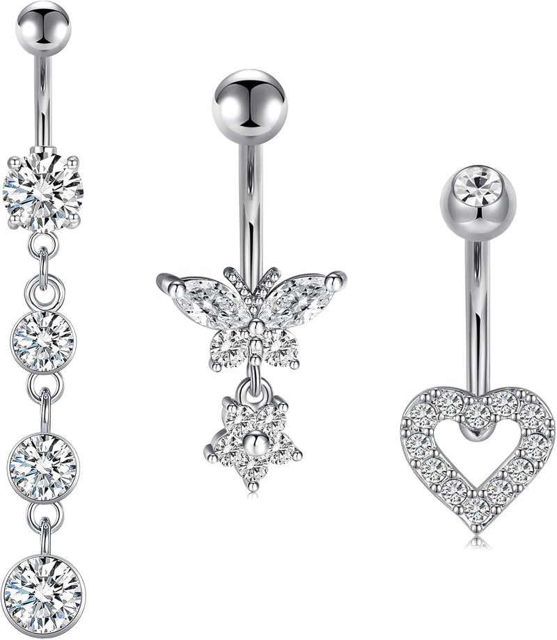 MODRSA Silver Gold Belly Button Ring for Women Clicker Hoop Belly Rings Opal Navel Piercing Jewelry Dangle Hypoallergenic Surgical Steel Dainty Dangling Navel Rings for Women - Image 1